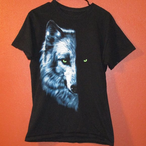 WOLF Other - Wolf Head Men Graphic Medium Black White Blue Shirt
